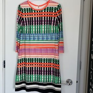 Beautiful colourful Eliza J jersey dress, lined with gold zipper on back